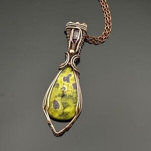 HAND CRAFTED Atlantisite and Faceted Cubic Zirconia Pendant Necklace, Handmade